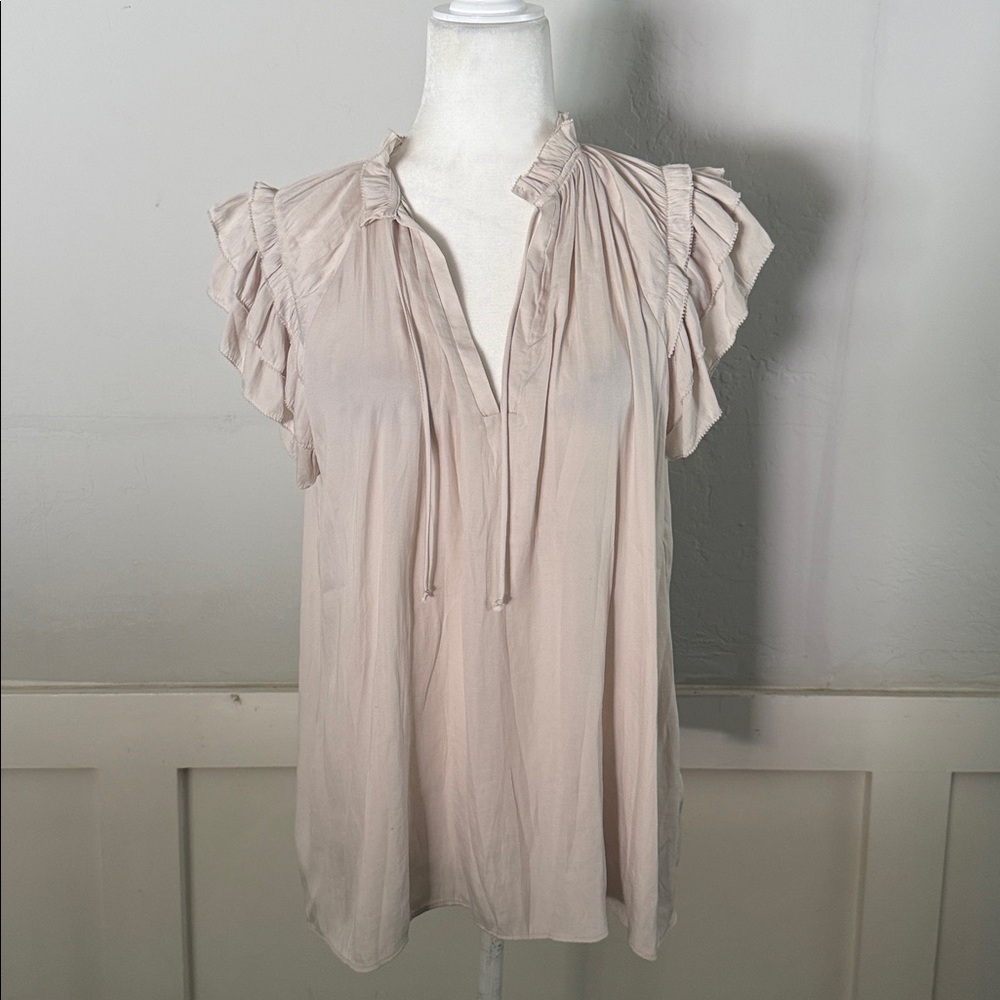 Grade and Gather Ruffled Sleeve Cream Blouse